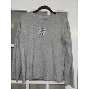 Life is Good Shirt Women's Medium Gray Long Sleeve Snow Angel Graphic Tee